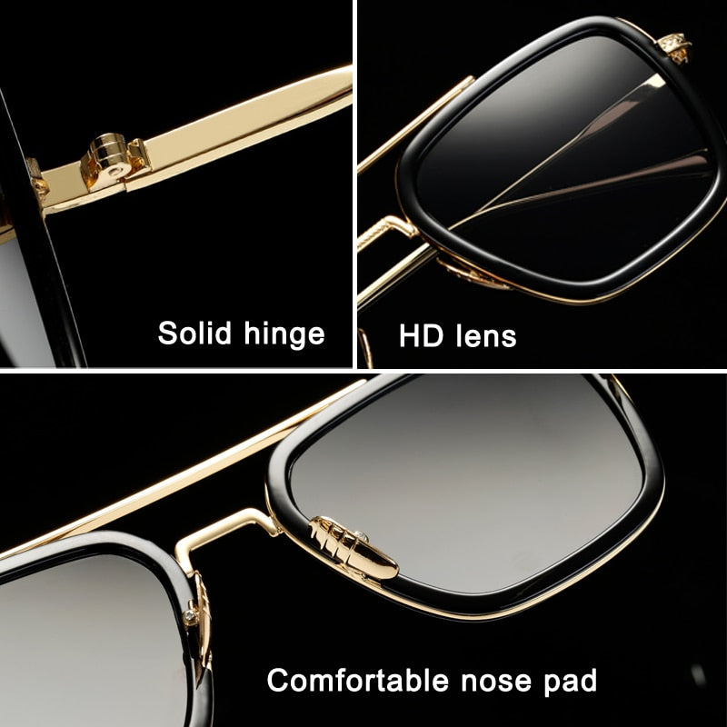 luxury Fashion Tony Stark Style for women Sunglasses Men Square Brand Design Sun Glasses Oculos Retro male iron Man oculos de-