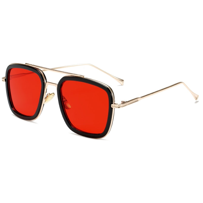 luxury Fashion Tony Stark Style for women Sunglasses Men Square Brand Design Sun Glasses Oculos Retro male iron Man oculos de-C12Gold Red-
