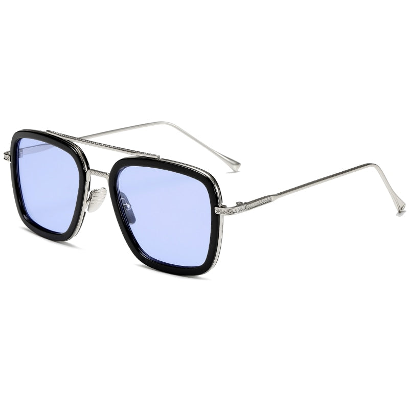 luxury Fashion Tony Stark Style for women Sunglasses Men Square Brand Design Sun Glasses Oculos Retro male iron Man oculos de-C11Silver Blue-