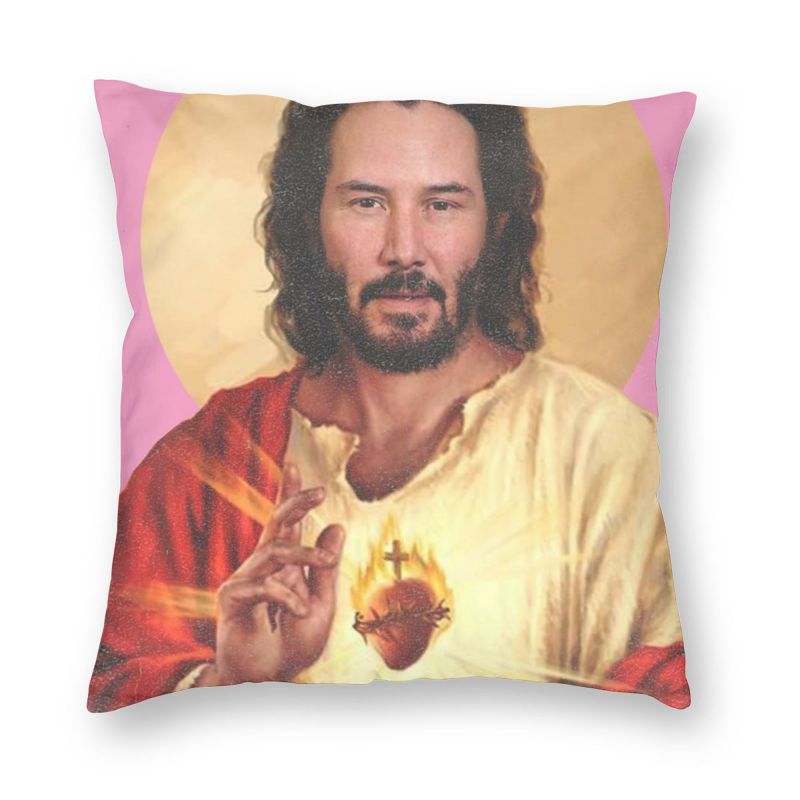 Saint Keanu Reeves Cushion Cover 3D Print Meme Jesus John Wick Throw Pillow Case for Sofa Custom Pillowcase Home Decor-400mm*400mm-Cushion Cover-