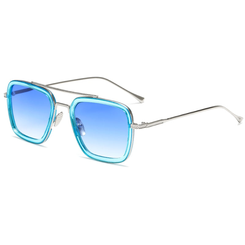 luxury Fashion Tony Stark Style for women Sunglasses Men Square Brand Design Sun Glasses Oculos Retro male iron Man oculos de-C5Blue-