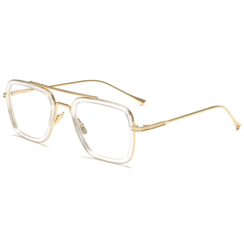 luxury Fashion Tony Stark Style for women Sunglasses Men Square Brand Design Sun Glasses Oculos Retro male iron Man oculos de-C10Trans Gold White-