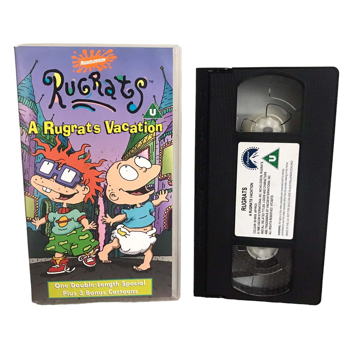 A Rugrats Vacation One Double - Length Special Plus 3 Bonus Cartoons - Elizabeth Daily - Paramount - Childrens - Pal - VHS-