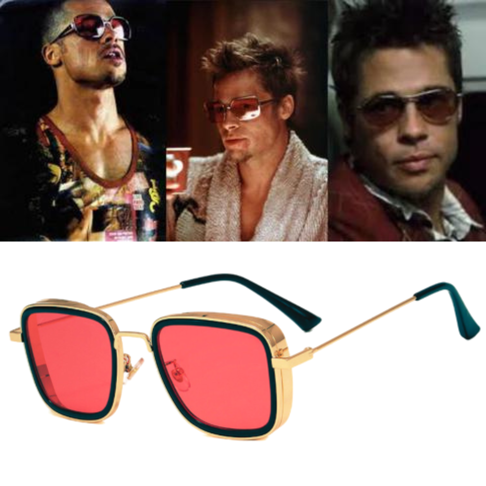 Classic Red Square Sunglasses - Fight Club Style - Brad Pitt - Grandmaster Flat Top Sun Glasses - Movie Resembling - Enhanced Replicas